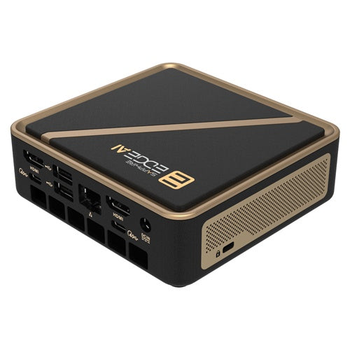 Mini / NUC računalnik Sapphire EDGE AI 370 črn/zlat – AMD Ryzen AI 9 HX 370, podpora do 96 GB DDR5, Radeon 890M, brez operacijskega sistema, Wi-Fi 6E