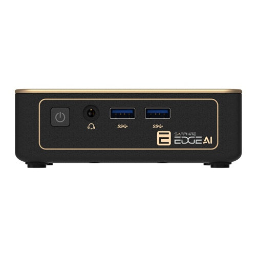 Mini / NUC računalnik Sapphire EDGE AI 370 črn/zlat – AMD Ryzen AI 9 HX 370, podpora do 96 GB DDR5, Radeon 890M, brez operacijskega sistema, Wi-Fi 6E