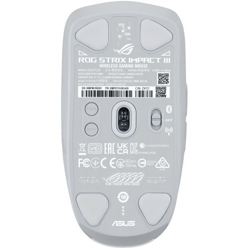 Miška Asus ROG Strix Impact III brezžična, optična, ROG AimPoint 36.000 dpi, 2,4 GHz/Bluetooth, bele barve