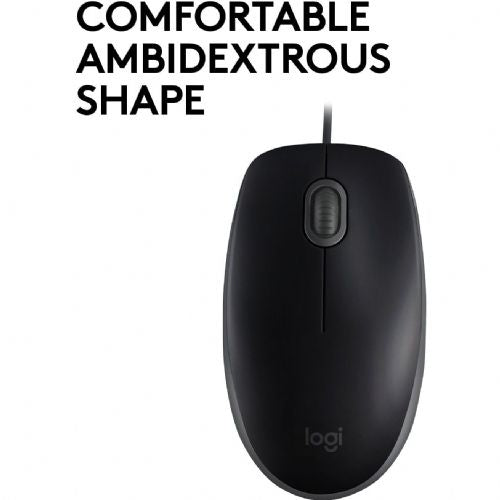 Miška Logitech B110 Silent, 1000 dpi, žična, črna