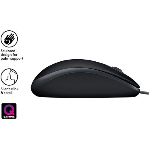 Miška Logitech B110 Silent, 1000 dpi, žična, črna