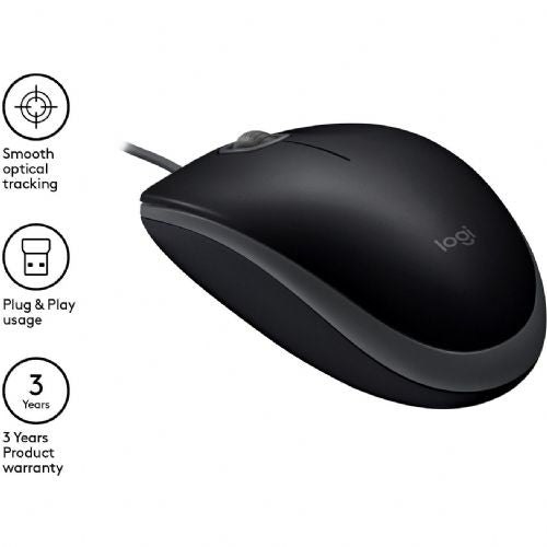 Miška Logitech B110 Silent, 1000 dpi, žična, črna