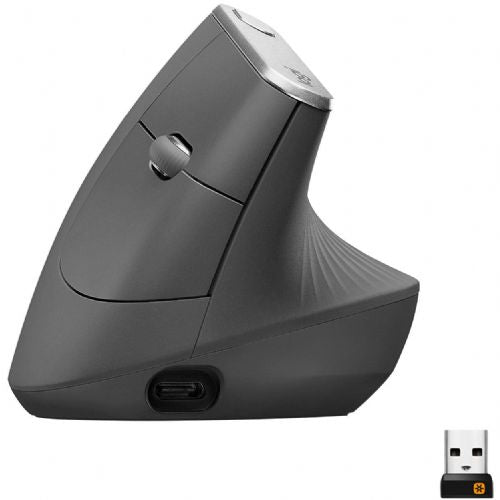 Miška Logitech MX Vertical, 2,4 GHz Unifying, Bluetooth, združljiva z računalnikom PC/Mac/iPadOS, črno-srebrna