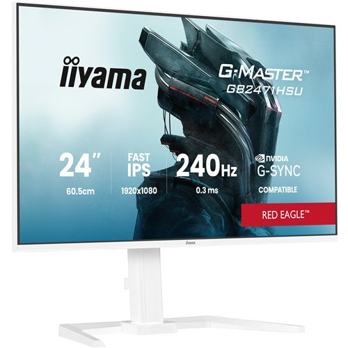Monitor Iiyama G-MASTER GB2471HSU-W1 (60,5 cm (23,8 palca), bel (mat), FullHD, Fast-IPS, HDMI, DP, združljiv z G-Sync, USB vozlišče, 240Hz plošča)