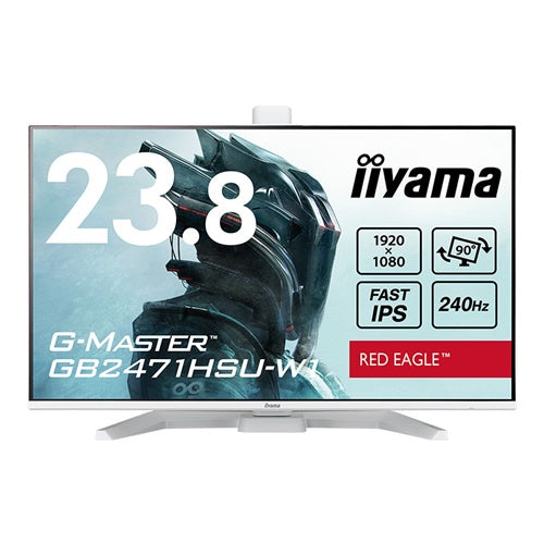 Monitor Iiyama G-MASTER GB2471HSU-W1 (60,5 cm (23,8 palca), bel (mat), FullHD, Fast-IPS, HDMI, DP, združljiv z G-Sync, USB vozlišče, 240Hz plošča)
