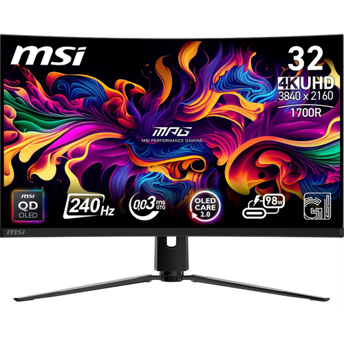 Monitor MSI MPG 321CURXDE QD-OLED 80 cm (31,5-palčni), UltraHD/4K, QD-OLED, ukrivljen, 3840 x 2160, 16:9, 250 cd/m², 240 Hz, USB-vozlišče, KVM