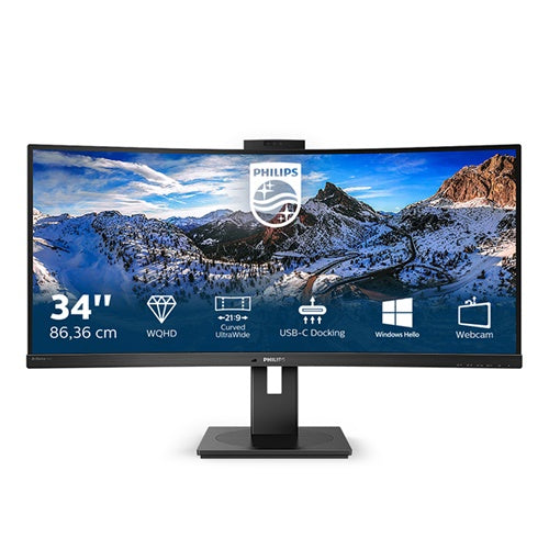 Monitor Philips 346P1CRH, 86,36 cm (34"),3440 x 1440 UWQHD, VA, 4 ms, HDMI, DisplayPort, USB-C (90W), črn, ukrivljen (346P1CRH/00)
