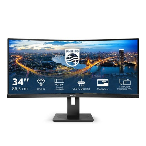 Monitor Philips B Line 346B1C 86,4 cm (34"), 3440x1440 (QHD), IPS, 300cd/m2, 21:9 ukrivljen 5ms 100Hz HDMI DP USB-C 90W, zvočnik