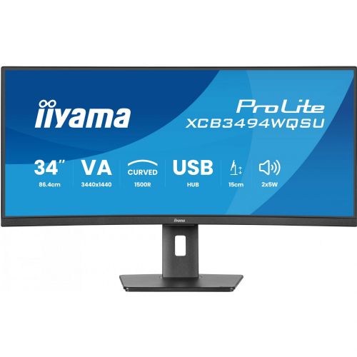 Monitor Iiyama ProLite XCB3494WQSU-B1 (86,7 cm (34 "),WQHD, VA, ukrivljen, AMD-FreeSync-Premium, 120Hz panel, črna