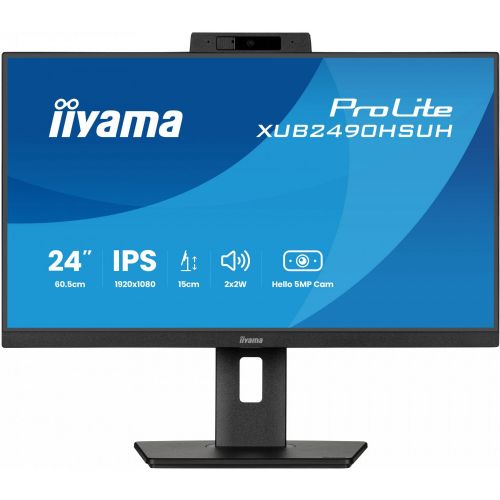 Iiyama ProLite XUB2490HSUH-B2 monitor (60,5 cm (24"), FullHD, IPS, web kamera, mikrofon, USB hub, 100Hz zaslon, crni)