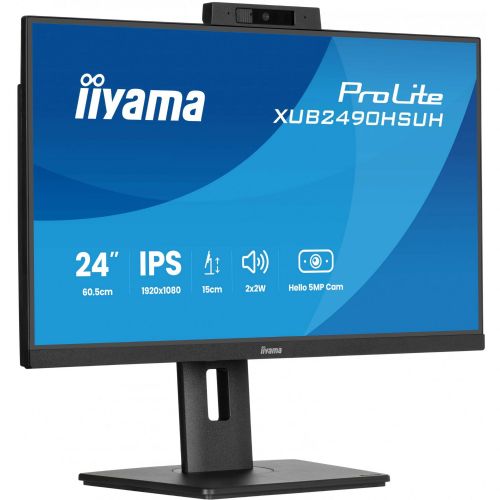 Iiyama ProLite XUB2490HSUH-B2 monitor (60,5 cm (24"), FullHD, IPS, web kamera, mikrofon, USB hub, 100Hz zaslon, crni)