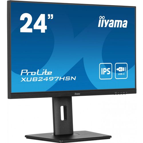 Monitor Iiyama ProLite XUB2497HSN-B2, 60,5 cm (23,8"), 1920 x 1080 (FHD), IPS, 300 cd/m2, 1 ms, 16 : 9, 100 Hz, HDMI, DP, USB-C (65 W), Hub, zvočnik, črn