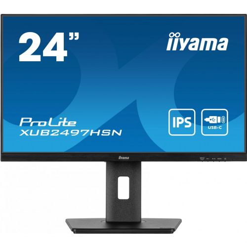 Monitor Iiyama ProLite XUB2497HSN-B2, 60,5 cm (23,8"), 1920 x 1080 (FHD), IPS, 300 cd/m2, 1 ms, 16 : 9, 100 Hz, HDMI, DP, USB-C (65 W), Hub, zvočnik, črn