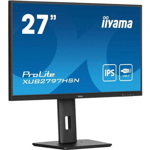 Monitor Iiyama ProLite XUB2797HSN-B2, 68,6 cm (27"), 1920 x 1080 (FHD), IPS, 300 cd/m2, 16 : 9, 1 ms, 100 Hz, HDMI, DP, USB-C (65 W), zvočnik, pivot, črna