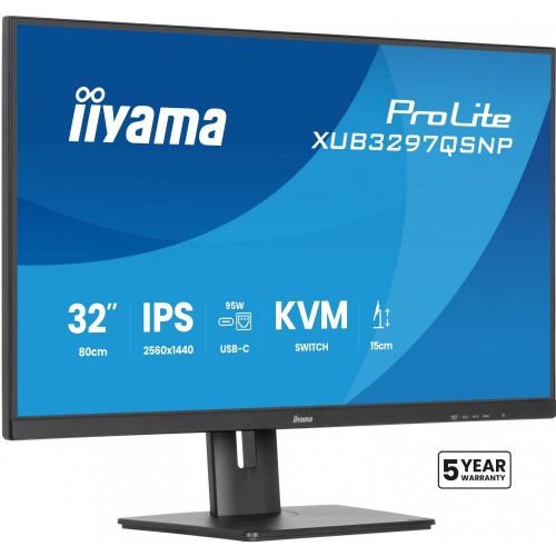 Monitor IIYAMA XUB3297QSNP-B1 81,28cm (32''), IPS-panel 2560x1440 350 cd/m² USB-C priklopna postaja LAN/95 W PD/DP-OUT KVM USB 3x3.2+1xC 1 ms