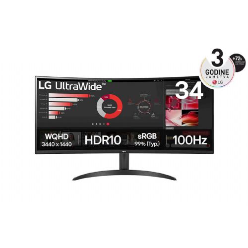 Monitor LG 34WR50QK-B UltraWide™ curved, 34", VA, 3440x1440, 2x HDMI, DP 34WR50QK-B.AEU