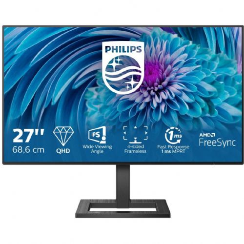 Monitor Philips 275E2FAE, 68,58 cm (27"), 2560 x 1440 (WQHD), IPS, 1 ms, 250 cd/m2, 75 Hz, HDMI, DisplayPort, črna