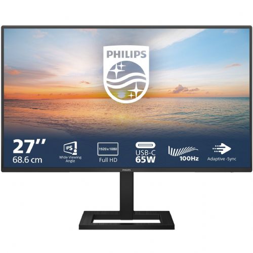 Monitor Philips 27E1N1300AE/00, 69 cm (27"), 16:9, IPS, 250cd/m2, IPS, USB-C (65W). 4ms, črna