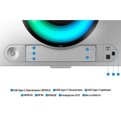 Monitor Samsung Odyssey S49DG934SU QD-OLED (124 cm (49 zoni), srebrn, DQHD, ukrivljen, HDMI, DP, Micro-HDMI, USB-C, 240Hz zaslon)