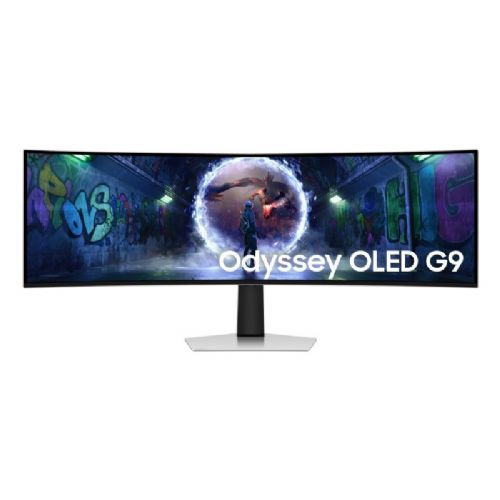 Monitor Samsung Odyssey S49DG934SU QD-OLED (124 cm (49 zoni), srebrn, DQHD, ukrivljen, HDMI, DP, Micro-HDMI, USB-C, 240Hz zaslon)