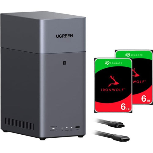 NAS sistemi Ugreen DH2300 2x 6TB Seagate IronWolf, 8-jedrni procesor, 4GB RAM, RAID 0/1/JBOD, črn