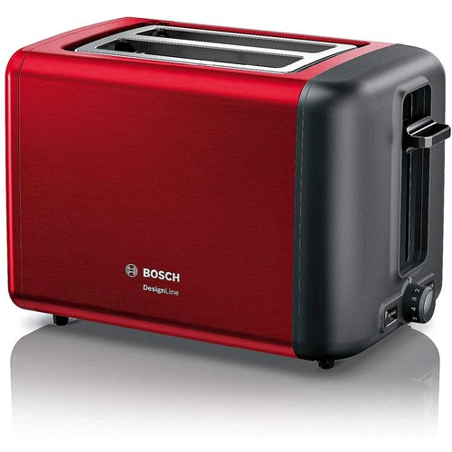 Opekač kruha Bosch Compact Toaster DesignLine TAT3P424DE (rdeč/črn, 970 W, za 2 rezini toasta)