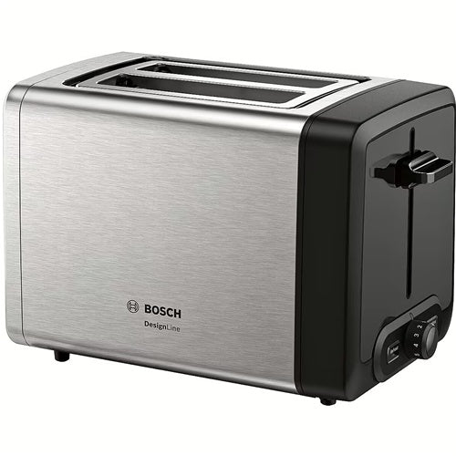 Opekač kruha Bosch Compact Toaster DesignLine TAT4P420DE (nerjaveče jeklo/črna barva, 970 W, za 2 rezini toasta)