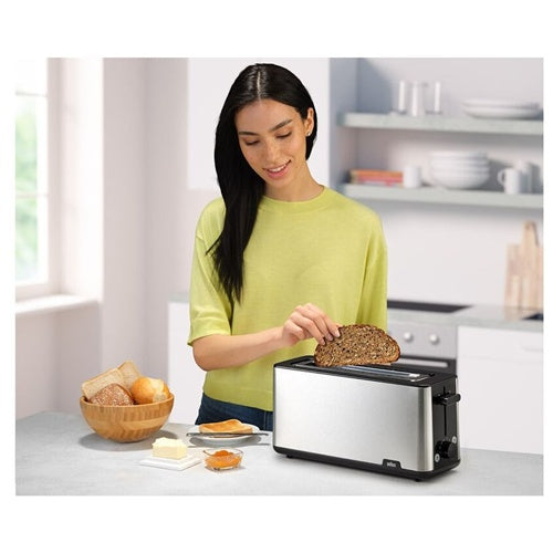 Toster Braun Long Slot Toaster PurShine HT 1610 BK (nerđajući čelik/crni, 1030 W, za 2 kriške tosta)