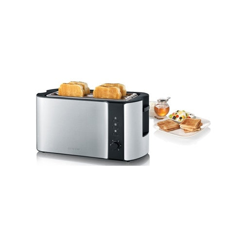 Severin AT 2590 toster s dugim utorom, 1400 W, za 4 kriške tosta, crni/nehrđajući čelik