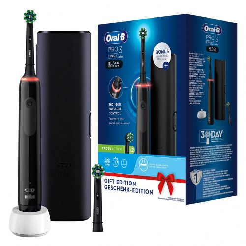 Električna zobna ščetka Oral-B Pro 3 3500 črna, 3 načini čiščenja, 3D tehnologija, vgrajen časovnik, litij-ionska baterija, darilna izdaja