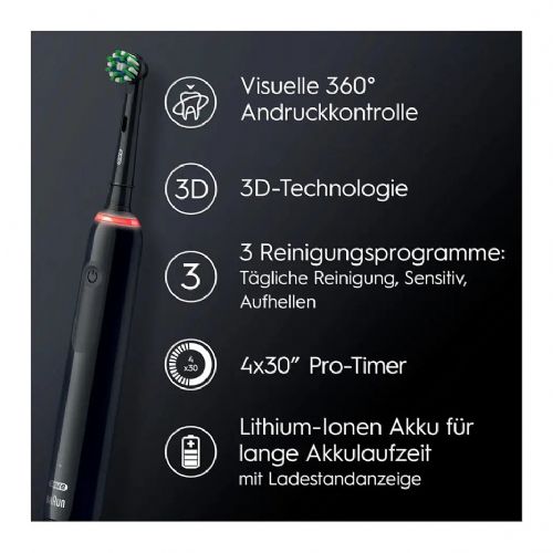 Električna zobna ščetka Oral-B Pro 3 3500 črna, 3 načini čiščenja, 3D tehnologija, vgrajen časovnik, litij-ionska baterija, darilna izdaja