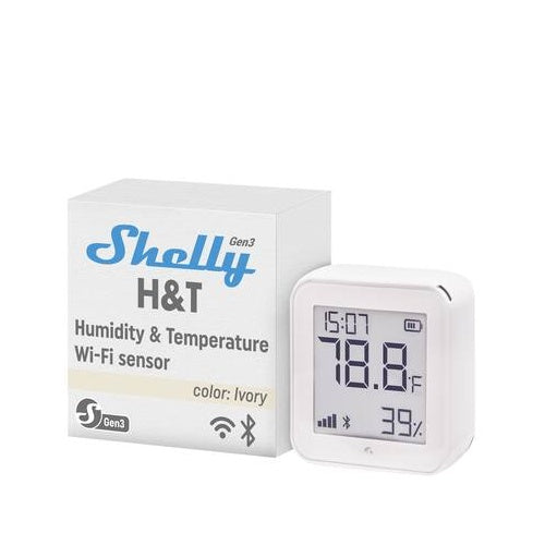 Pametni detektor Shelly H&T Gen3 e-papirni zaslon, Wi-Fi/Bluetooth, združljiv z Alexa/Google Home, do 18 mesecev delovanja, krem