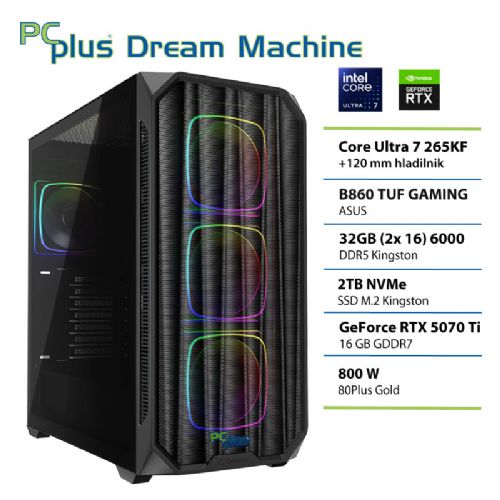 RačunalnikPCPLUS Dream Machine Ultra 7 265KF 32GB 2TB SSD RTX 5070Ti 16GB gaming namizni
