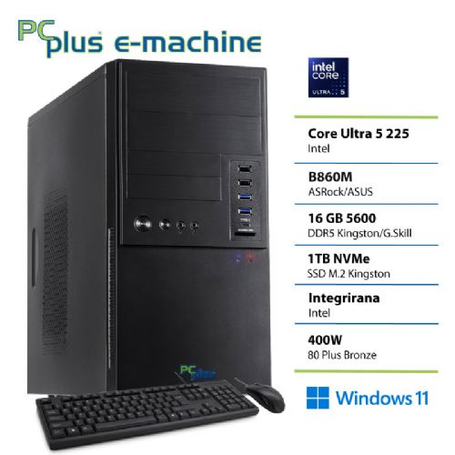 Namizni računalnik PCPLUS e-machine Core Ultra 5 225 16GB 1TB SSD Windows 11 Pro tipkovnica miška