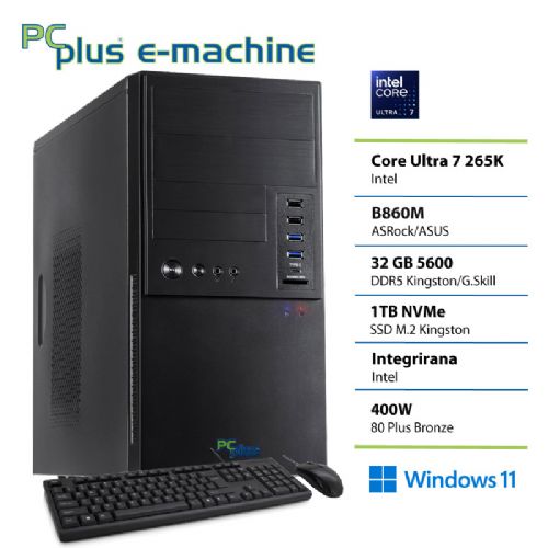 Namizni računalnik PCPLUS e-machine Core Ultra 7 265K 32GB 1TB SSD Windows 11 Home tipkovnica miška