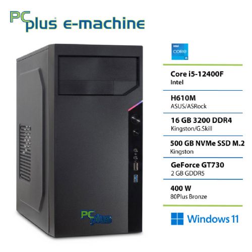 Namizni računalnik PCplus e-machine i5-12400F 16GB DDR5 500GB SSD GT730 Windows 11