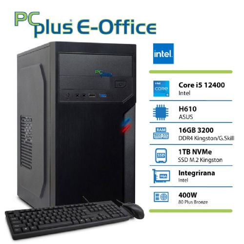 Računalnik PCPLUS e-office Core i5-12400 16GB 1TB tipkovnica miška