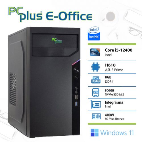 PCPLUS e-Office i5-12400 8GB 512GB NVMe SSD Windows 11 Home stolno računalo