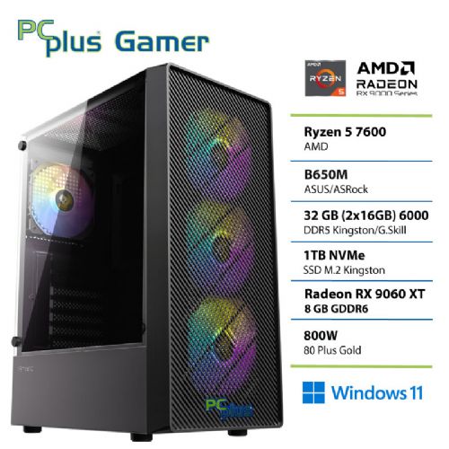 Namizni računalnik PCPLUS Gamer Ryzen 5 7600 32GB 1TB SSD Radeon RX 9060XT 8GB Windows 11 Home gaming