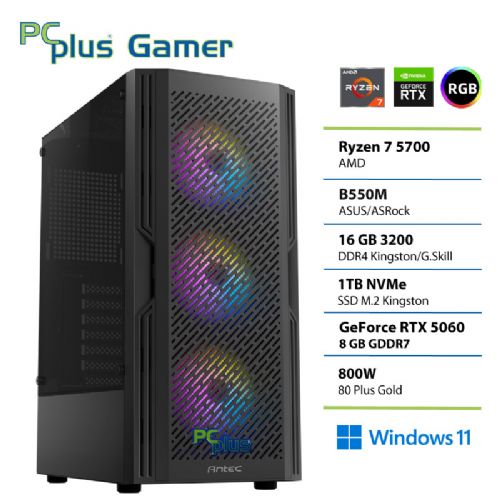 PCPLUS Gamer Ryzen 7 5700 16GB 1TB RTX 5060 8GB Windows 11 Home gaming namizni računalnik
