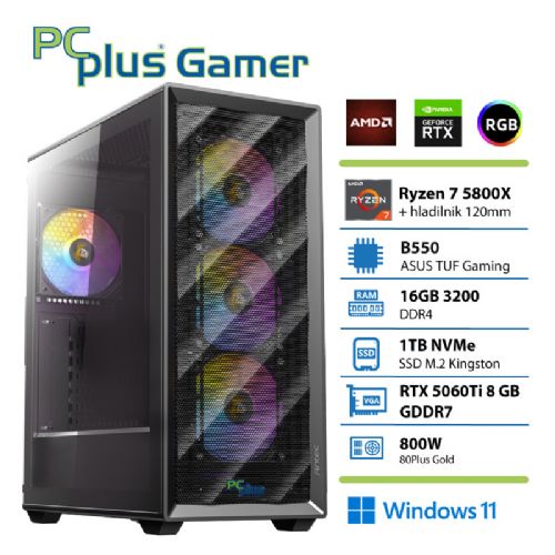 Računalnik PCPLUS Gamer Ryzen 7 5800X 16GB 1TB SSD RTX 5060Ti 8GB Windows 11 Home + Xbox GP gaming namizni