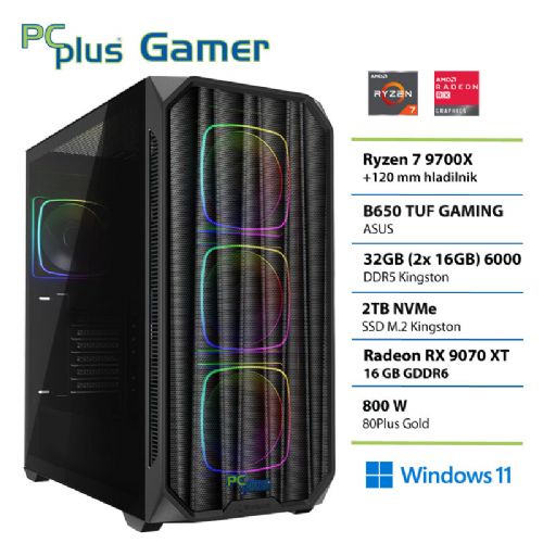 Računalnik PCPLUS Gamer Ryzen 7 9700X 32GB 2TB SSD RX 9070XT Windows 11 Home + Xbox GP gaming namizni