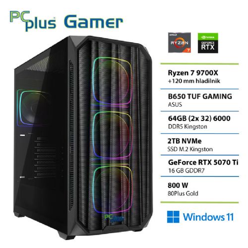 Namizni računalnik PCPLUS Gamer Ryzen 7 9700X 64GB 2TB SSD RTX 5070Ti 16GB Windows 11 Home + Xbox GP gaming