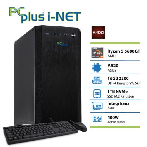 Računalnik PCPLUS i-net Ryzen 5 5600GT 16GB 1TB NVMe SSD tipkovnica miška