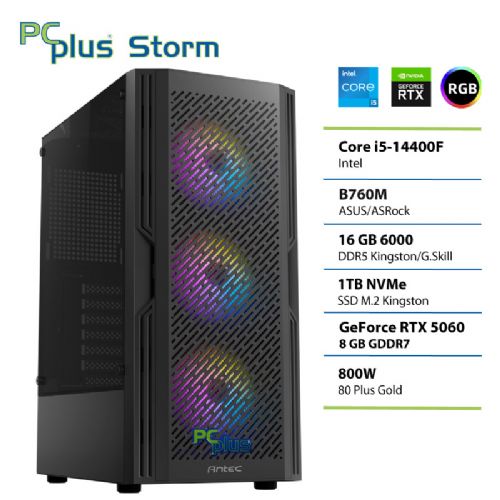 Gaming namizni računalnik PCPLUS Storm Core i5-14400F 16GB 1TB SSD RTX 5060 8GB