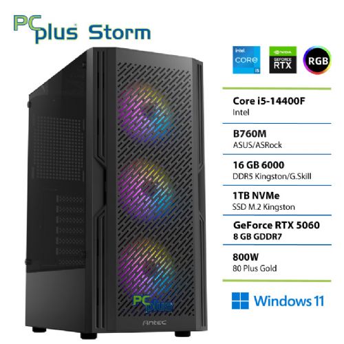 Gaming namizni računalnik PCPLUS Storm Core i5-14400F 16GB 1TB SSD RTX 5060 8GB Windows 11 Home