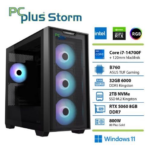 Računalnik PCPLUS Storm Core i7-14700F 32GB 2TB SSD RTX 5060Ti 8GB Windows 11 Home + Xbox GP gaming namizni