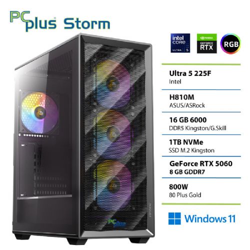 PCPLUS Storm Core Ultra 5 225F 16GB 1TB SSD RTX 5060 8GB Windows 11 Home gaming namizni računalnik