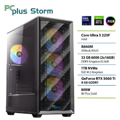 Namizni računalnik PCPLUS Storm Core Ultra 5 225F 32GB 1TB SSD RTX 5060Ti 8GB gaming