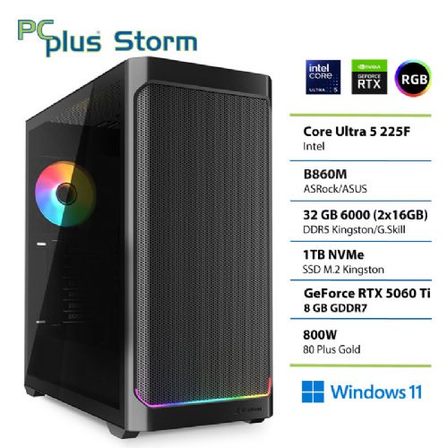 Namizni računalnik PCPLUS Storm Core Ultra 5 225F 32GB 1TB SSD RTX 5060Ti 8GB Windows 11 Home gaming